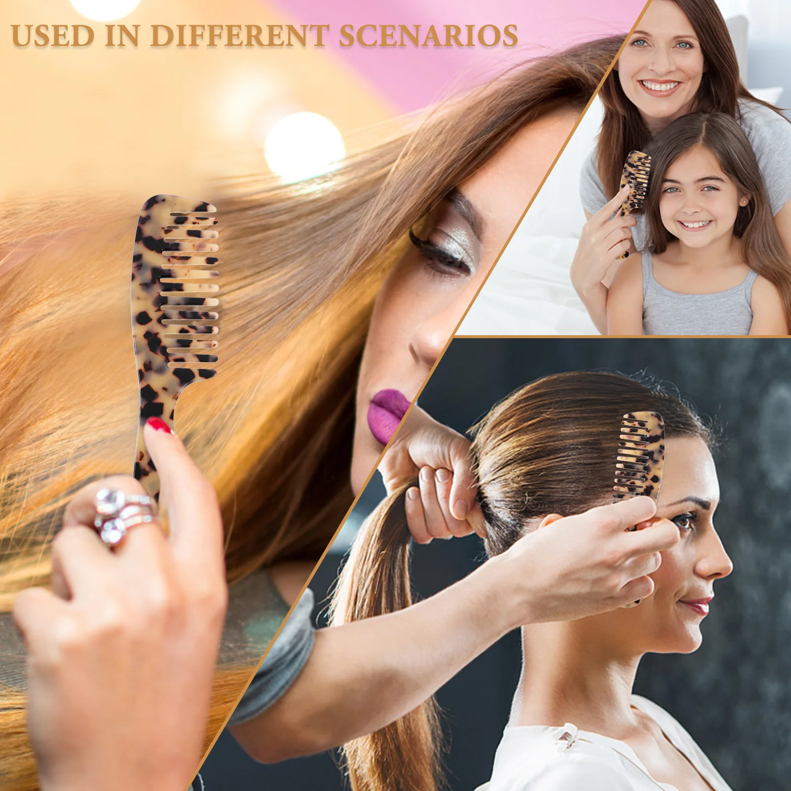 

Marble Pattern Hair Comb Wide Tooth Detangling For Women Portable Salon Home Hotel Use Plastic Hairbrush