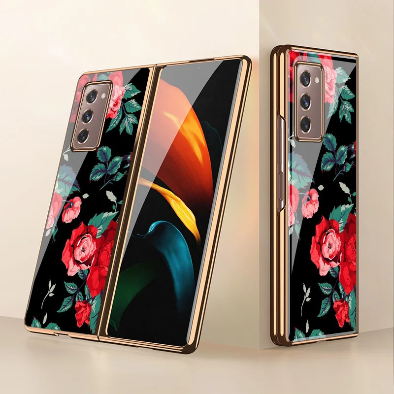 Z Fold 4 Funda Case for Samsung Galaxy Z Fold 4 Z Fold 3 2 Case Vintage Rose Patterned Plexiglass Coque Phone Case Cover Capa