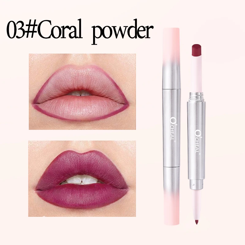 Ołówek do ust z podwójną końcówką 2 w 1, konturówka i szminka, długotrwały, seksowny czerwony, nieprzywierający, matowy wykończenie, kosmetyki do makijażu.