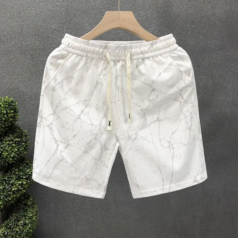 Men Clothing 2024 Summer Trendy Printed Glitter Luxury Loose Straight Short Pants Casual Drawstring Sports Running Beach Shorts