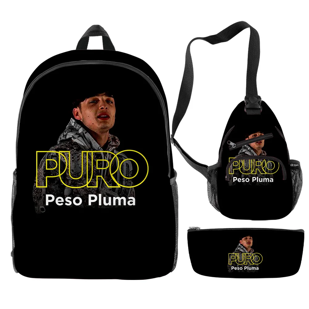 Hip Hop Youthful Funny Peso Pluma 3pcs/Set Backpack 3D Print Bookbag Laptop Daypack Backpacks Chest Bags Pencil Case