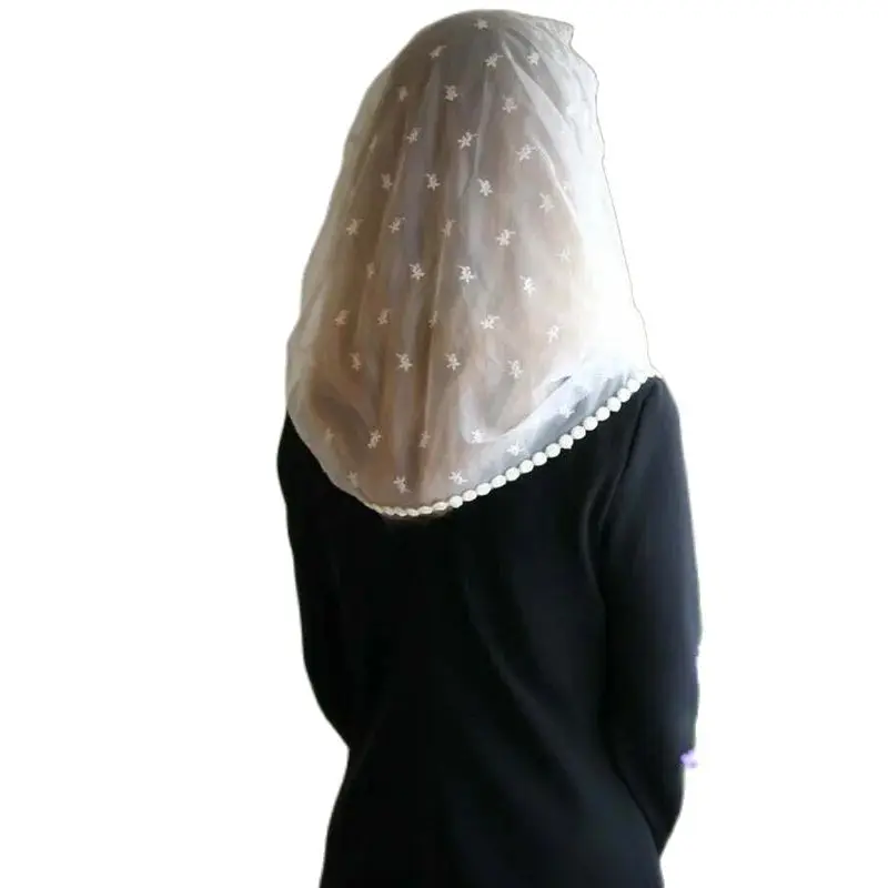 Ivory Lace Mantilla Veil for Church Round Scarf Wrap Muslim Bridal Veil Head Covering Short One Layer