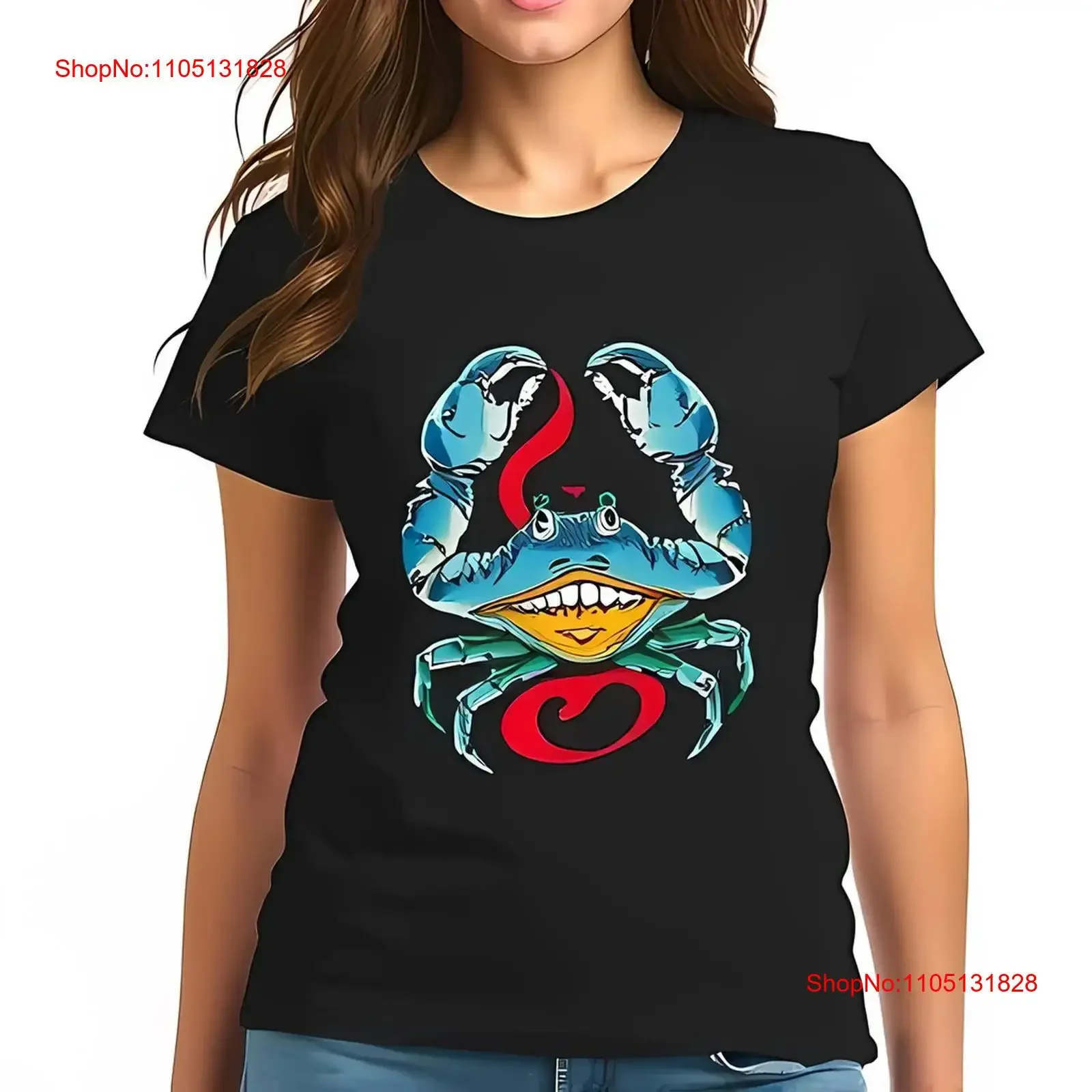 

Яркая футболка с рисунком синего краба для женщин, забавная черная хлопковая винтажная стираная уличная одежда, стильная растянутая футболка