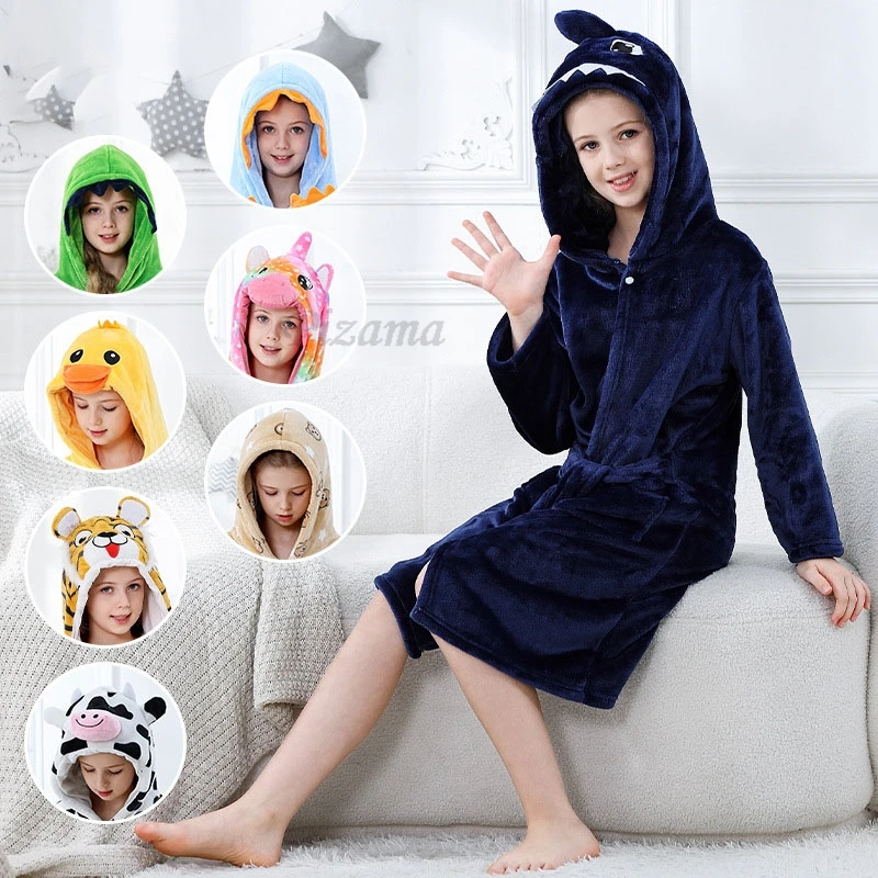 

Детские Банные халаты, фланелевая зимняя детская одежда для сна, халат, Детская Пижама, ночная рубашка для мальчиков и девочек, пижама для детей 3-13 дюймов