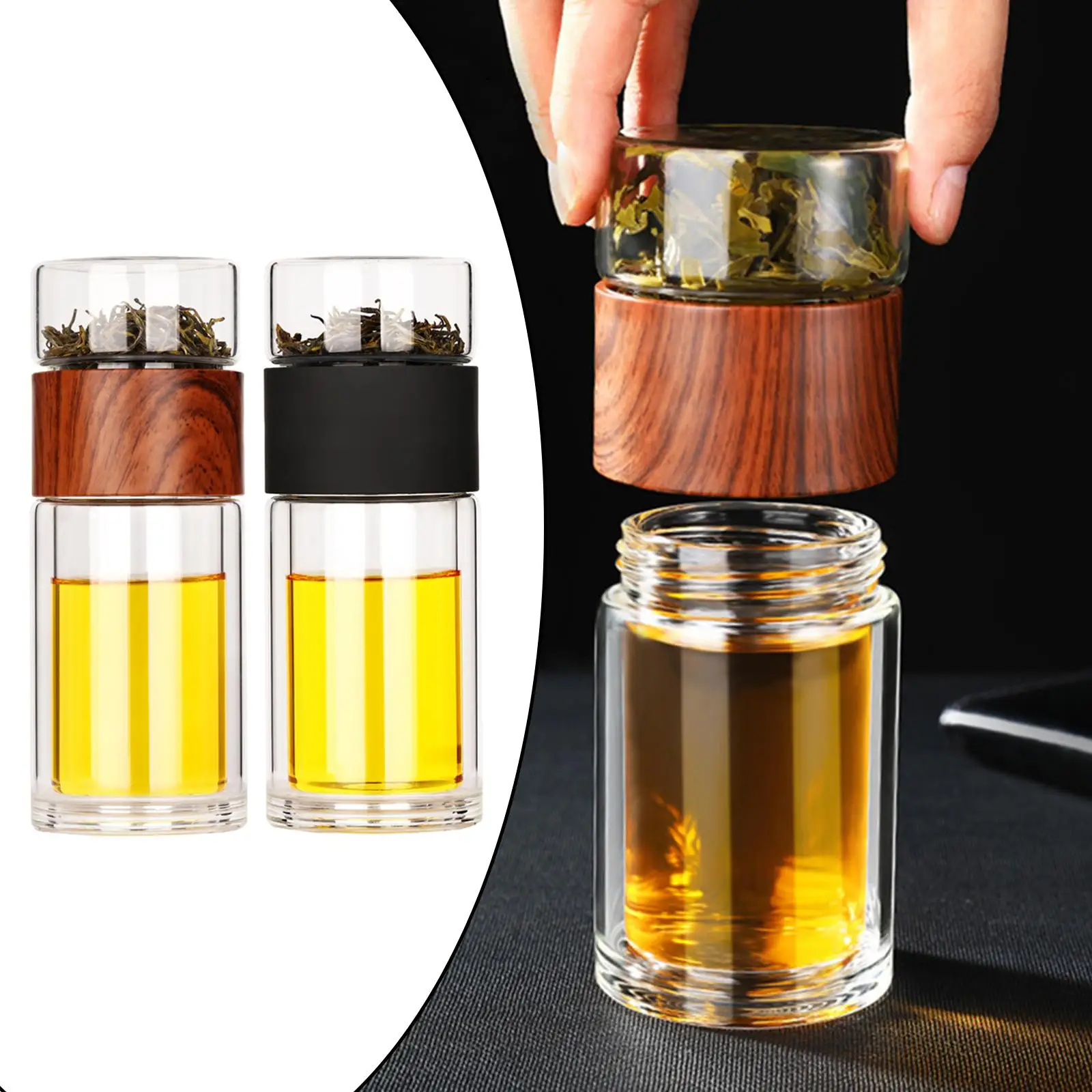 

360ml Double-Walled Tea Separation Glass Water Bottle Tea Infuser