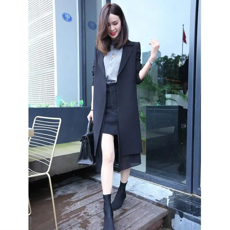 2023 Spring And Autumn Female New Korean Slim Suit Women's Mid-length Design Sense Niche High-end Fashion Suit Coat Windbreaker