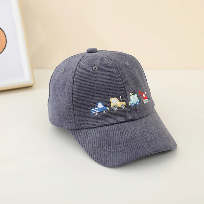 School Boy Baseball Hats Bulldozer Excavator Embroidered Children Outdoor Summer Kids Caps for 2-8Years Baby Sports Hats Cotton