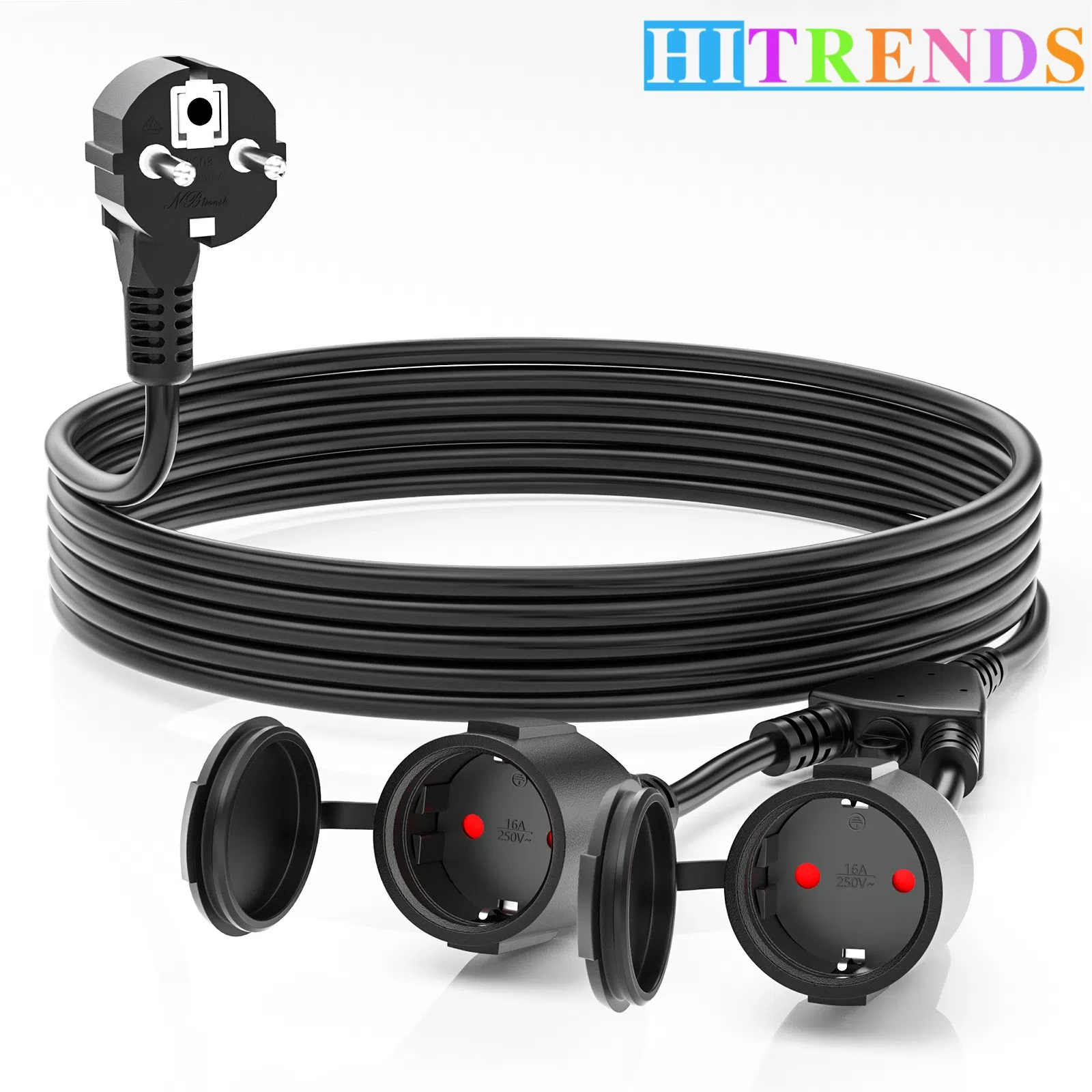 

5cm/3m/5m/7m EU plug Power extension cable male to female protection European standard power socket IP44 3680W 250V 16A black