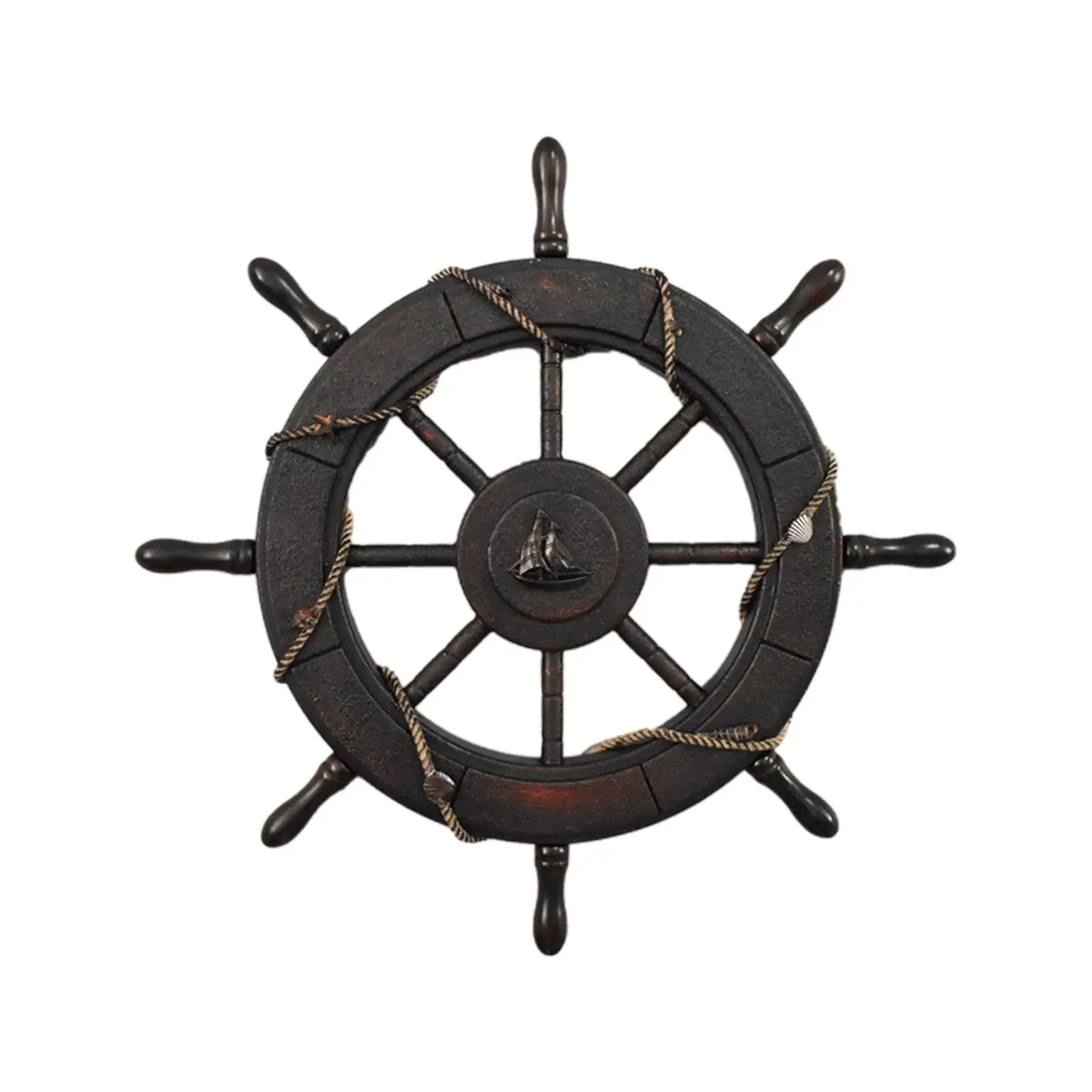 Wooden Ship Rudder Wheel Wall Hanging Ornament Mediterranean Nautical Decor for Living Room Study Boat Steering Art