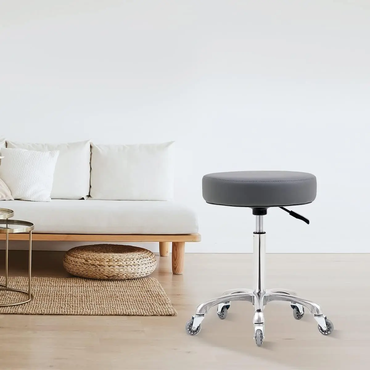 Adjustable Rolling Stool with Wheels, Heavy Duty 400 lbs Capacity for Shop, Lab, and Workbench Use (Grey)