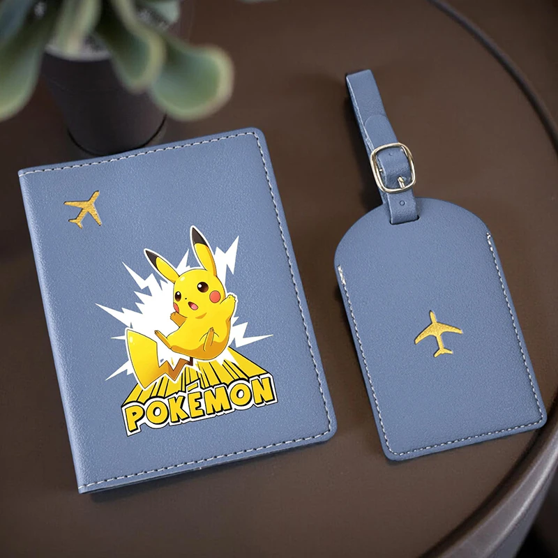 

Pikachu Passport Holder For Travel Passport Cover Holder And Luggage Tag Set PU Leather Travel Accessories Essentials Women Men