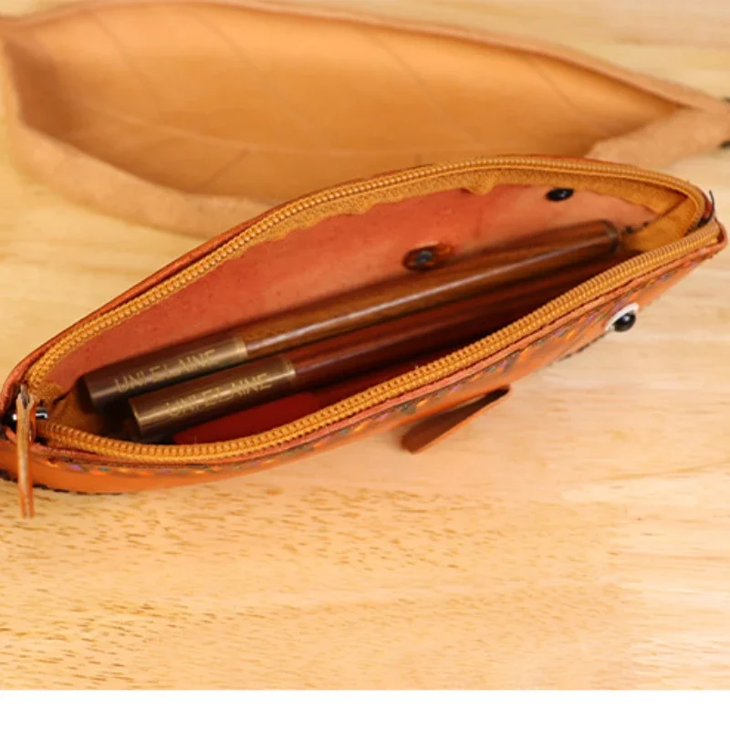 Vintage couro genuíno mini moeda bolsa pequena carteira das mulheres dos homens de couro vaca moda bonito peixe saco armazenamento tendência bolso com zíper