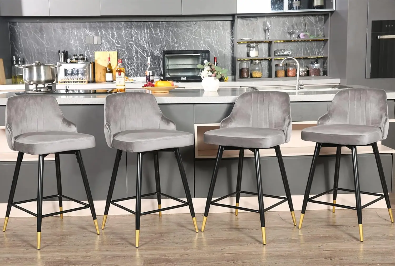 

Swivel Counter Stools Set of 4 - Swivel Bar Stools Barstools Comfortable Velvet Counter Height Stools for Kitchen Island Home