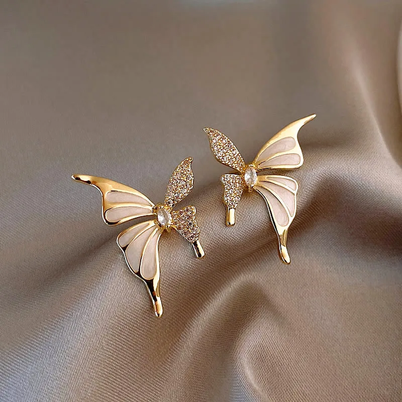 Autumn And Winter Light Luxury Niche Elegant Zircon Butterfly Stud Earrings For Women Fashion Sweet Metal Jewelry Gifts