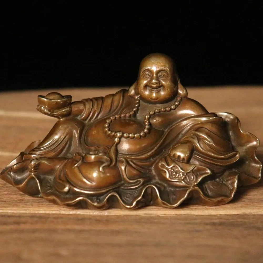 Seated Lotus Flower Maitreya Buddha Statue (Laughing Buddha, Potbellied Buddha) for Home or Store Worship