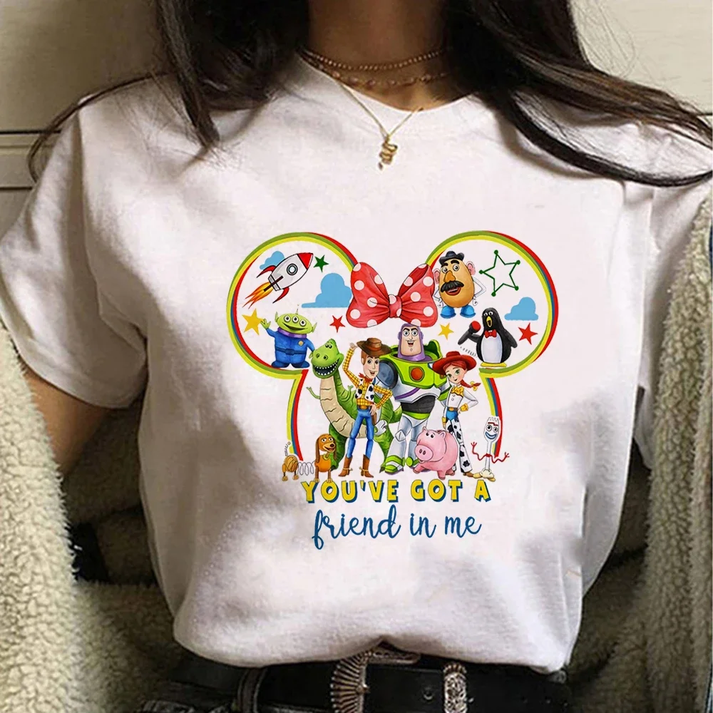 Mickey Minnie Tee Fashion Creative Print T-shirts Cartoon Toy Story Girls Trend Harajuku Style Women's Clothes Hipster Tops