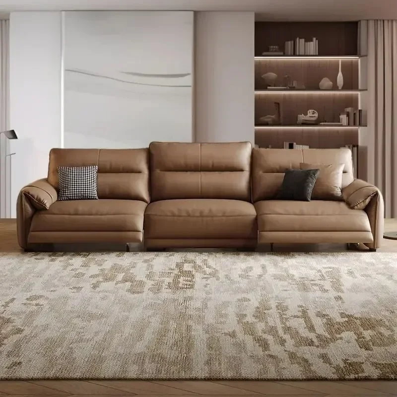 Electric function leather sofa living room cowhide Italian simple modern small apartment straight row first class sofa
