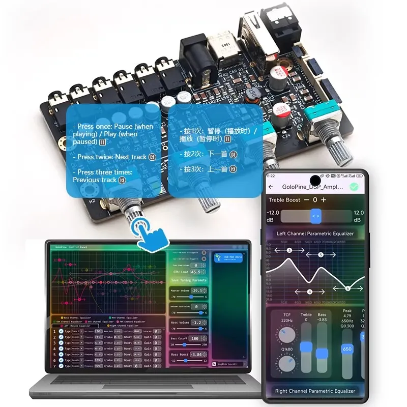 GHXAMP 7-Kanal DSP-Vorverstärker Tuning-Board PC Mobiles Bluetooth Kabelloses Tuning Unabhängiger 15-Band-EQ pro Kanal – Detail 2