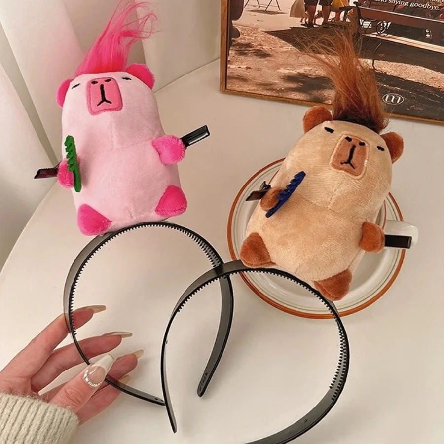 Ratatouille Mouse Head Hairband Capybara Funny Plush Hair Hoop Halloween Decor Capibara Women Hair Band Makeup Headdress Hairpin image 3