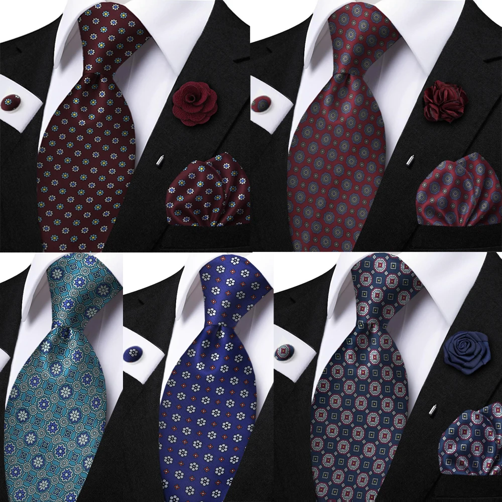 

20 Styles New Soft Tie Set Include Floral Brooch Luxury Hanky Cufflinks Suit Cravat Wedding Party Fashion Necktie Set Men Gifts