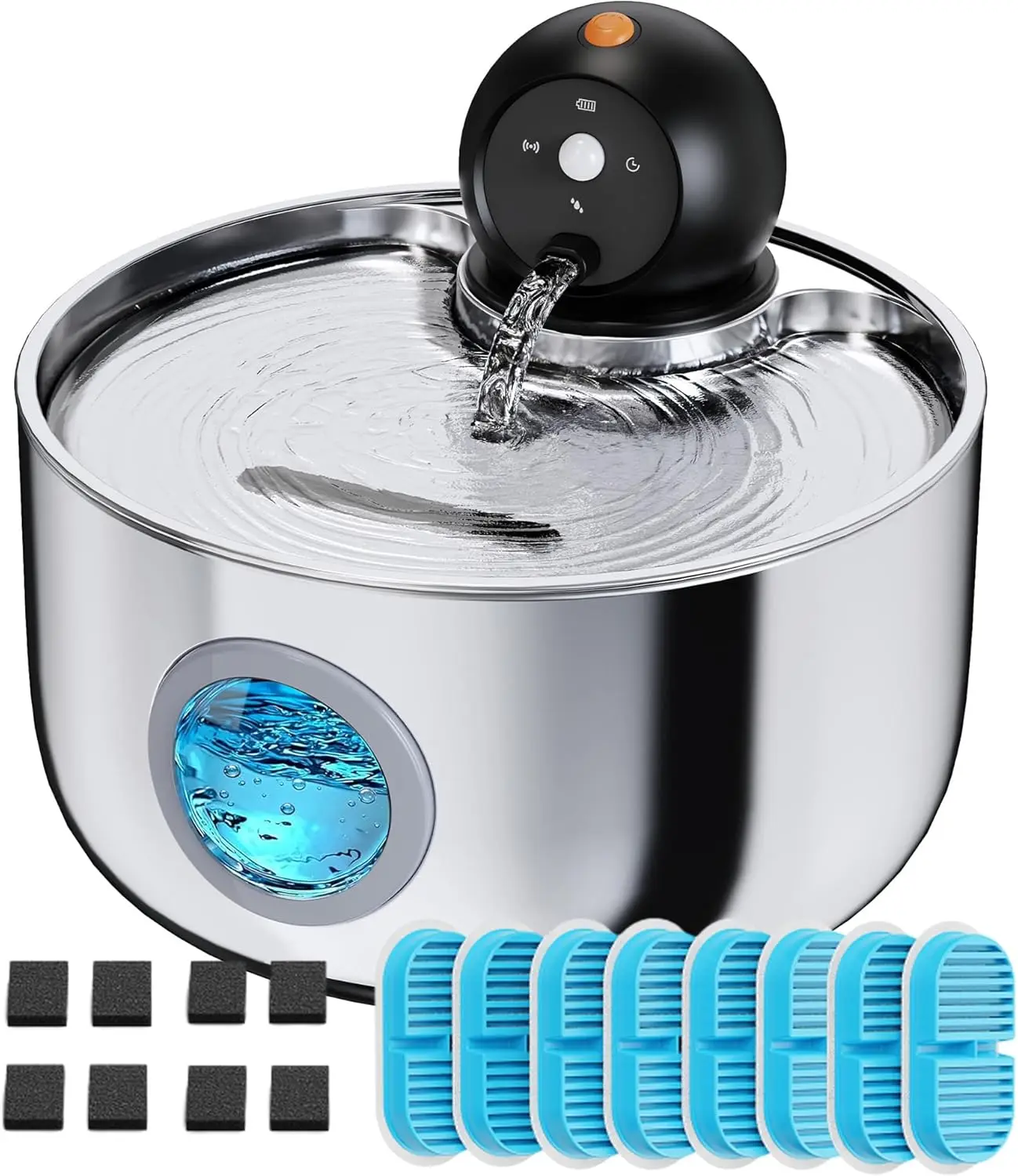 

Беспроводной фонтанчик для кошек: на батарейках, 2,6 л, перезаряжаемый, с окном для контроля уровня воды, в комплекте фильтры и губки.