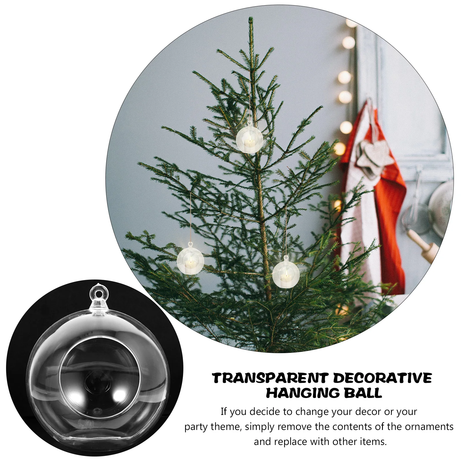 

8Pcs Clear Plastic Fillable Balls Electronic Candle Decorative Ornaments For Christmas Party