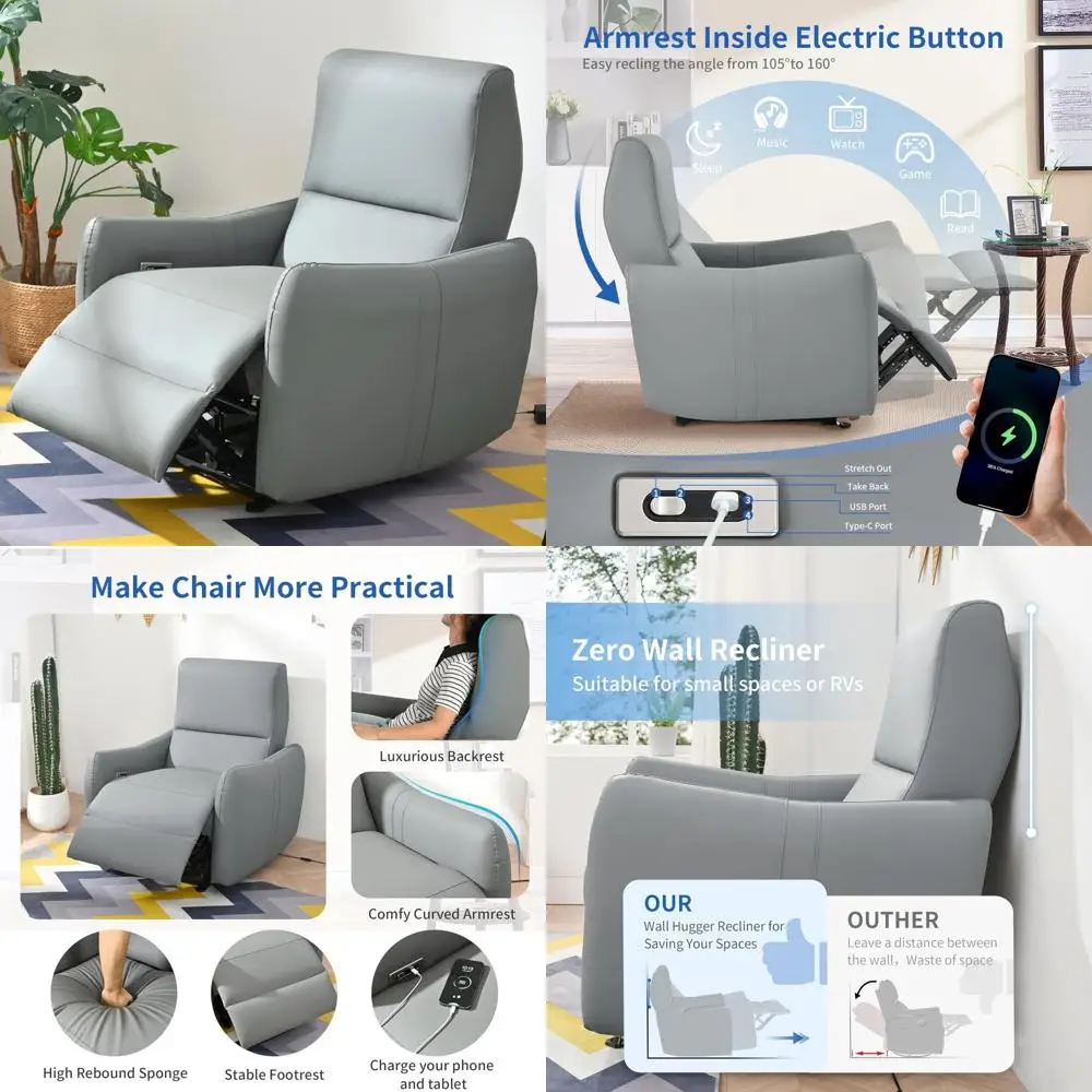 Space-Saving Zero-Wall Power Recliner with USB Port for Comfortable Living Room Seating