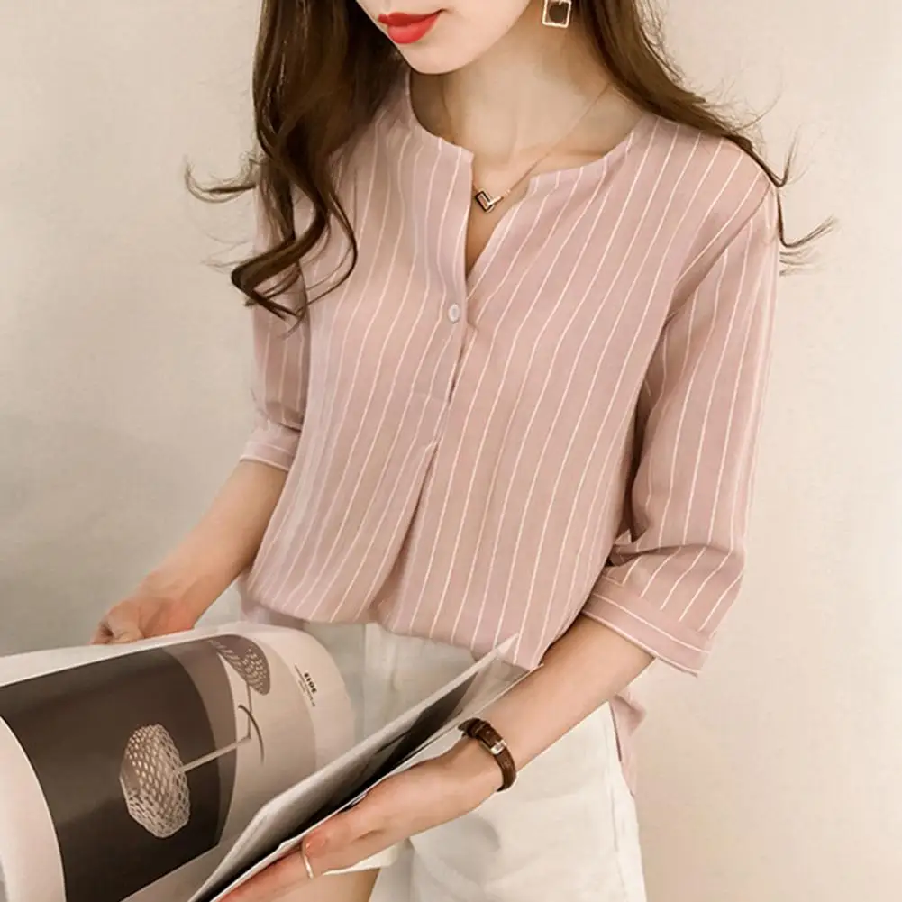 Elegant  Stylish Lady Classic Shirt Formal Working Clothes Comfortable Women Top V Neck   Daily Wear