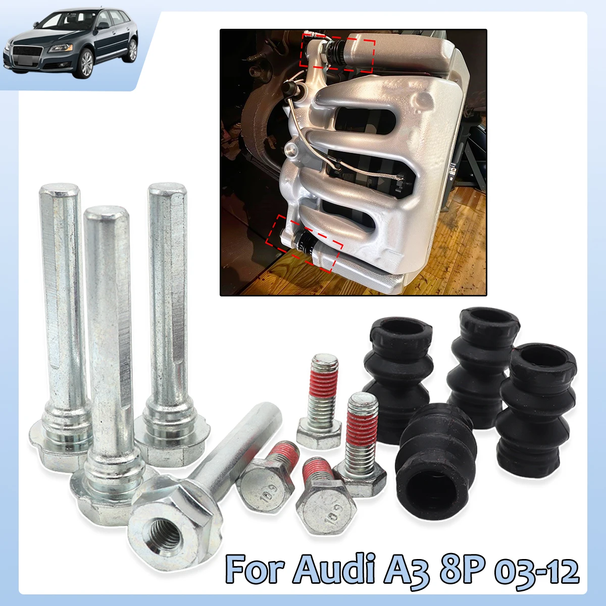 

For Audi A3 8P 2003-2012 Brake Caliper Cylinder Slider Guide Pin For Disc Housing Bolts Rubber Bushing Boot Seal Kit Replacement