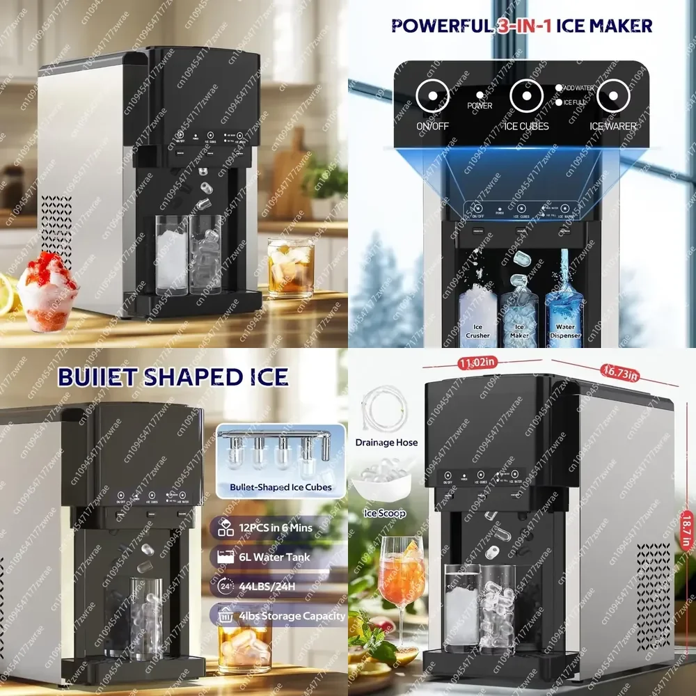 20kgs 3 in 1 Electric Water Dispenser with Ice Maker Cold Water,Hot Water  Ice Maker Crushed Ice & Water Cooler