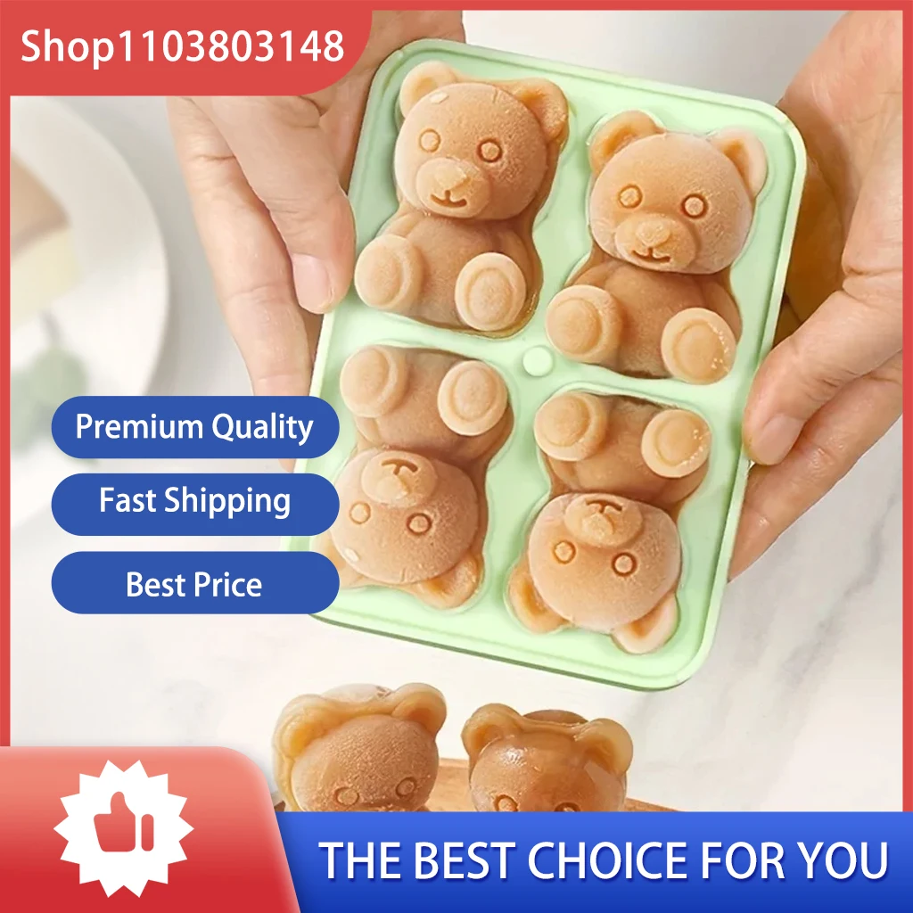 1pc Cute Teddy Bear Ice Cube Tray - Flexible Food-Grade Silicone Mold for Freezer-Safe Fun Ice Cubes