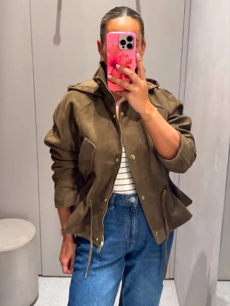 

HH женское модное однобортное пальто с капюшоном и карманами на молнии, женское осеннее пальто с длинными рукавами и высоким воротом, повседневная уличная куртка