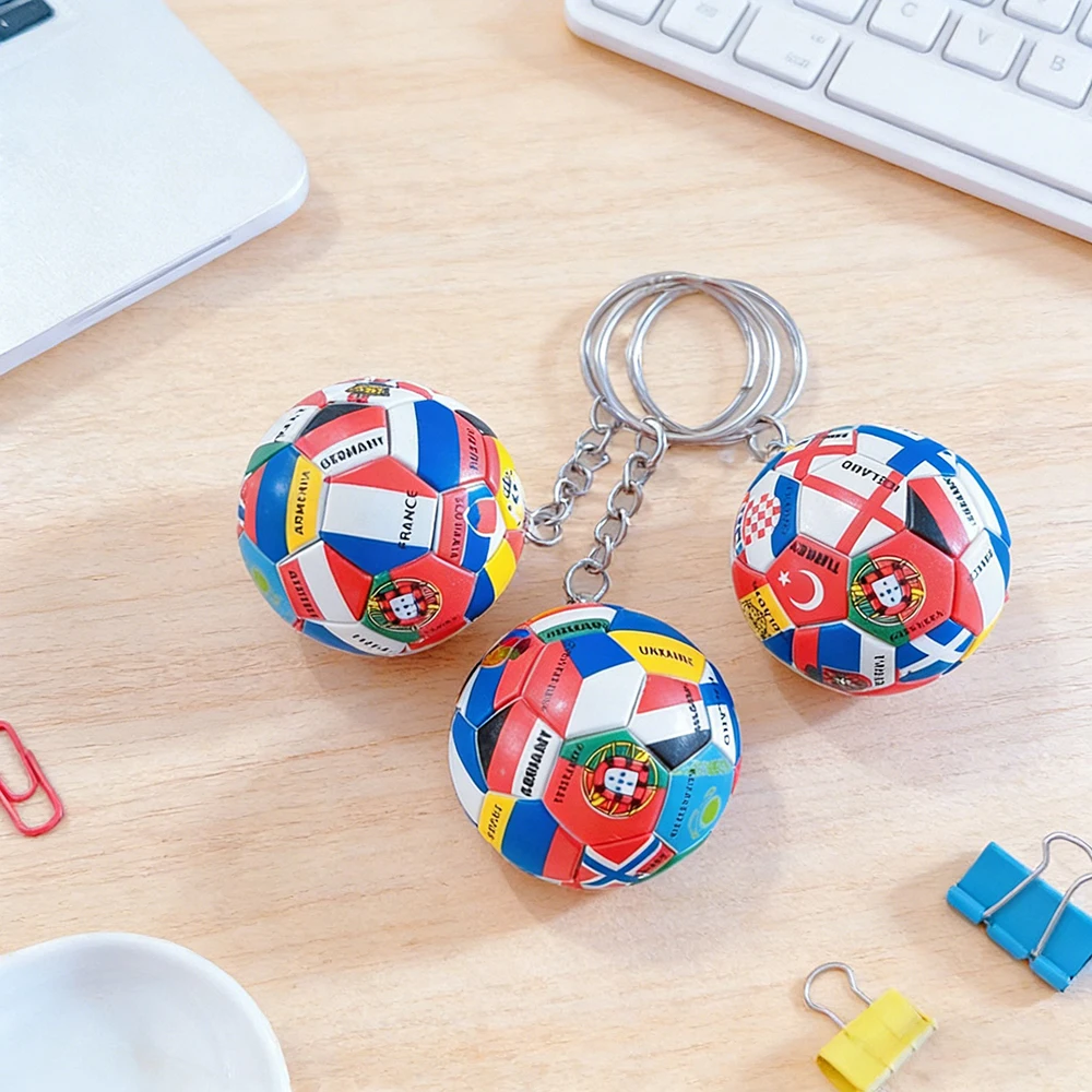 3pcs/set Flag Football Keychains Sports Soccer Keyring Car Key Chains Souvenir Bag Pendant Backpack Accessories Gifts