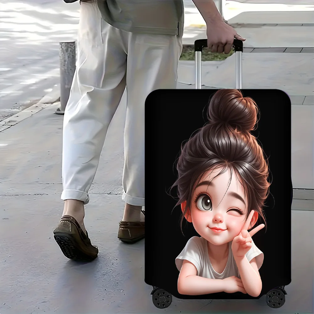 1pc Cute Cartoon Girl Print Luggage Cover. Fits 18–32-inch suitcases; effectively protects your luggage.