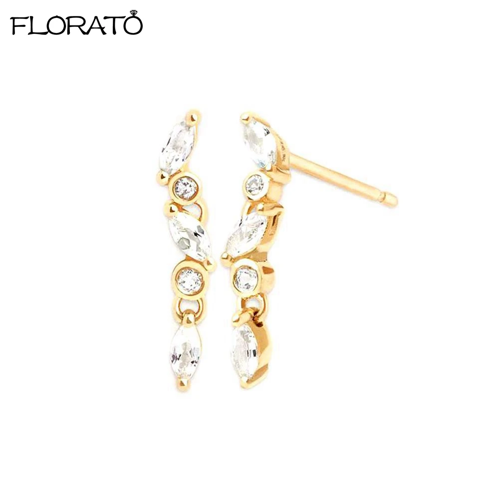 

925 Sterling Silver Needle Shiny Zircon Stud Earrings for Women Dainty Gold Color Small Earrings 2026 New Fine Jewelry Gifts