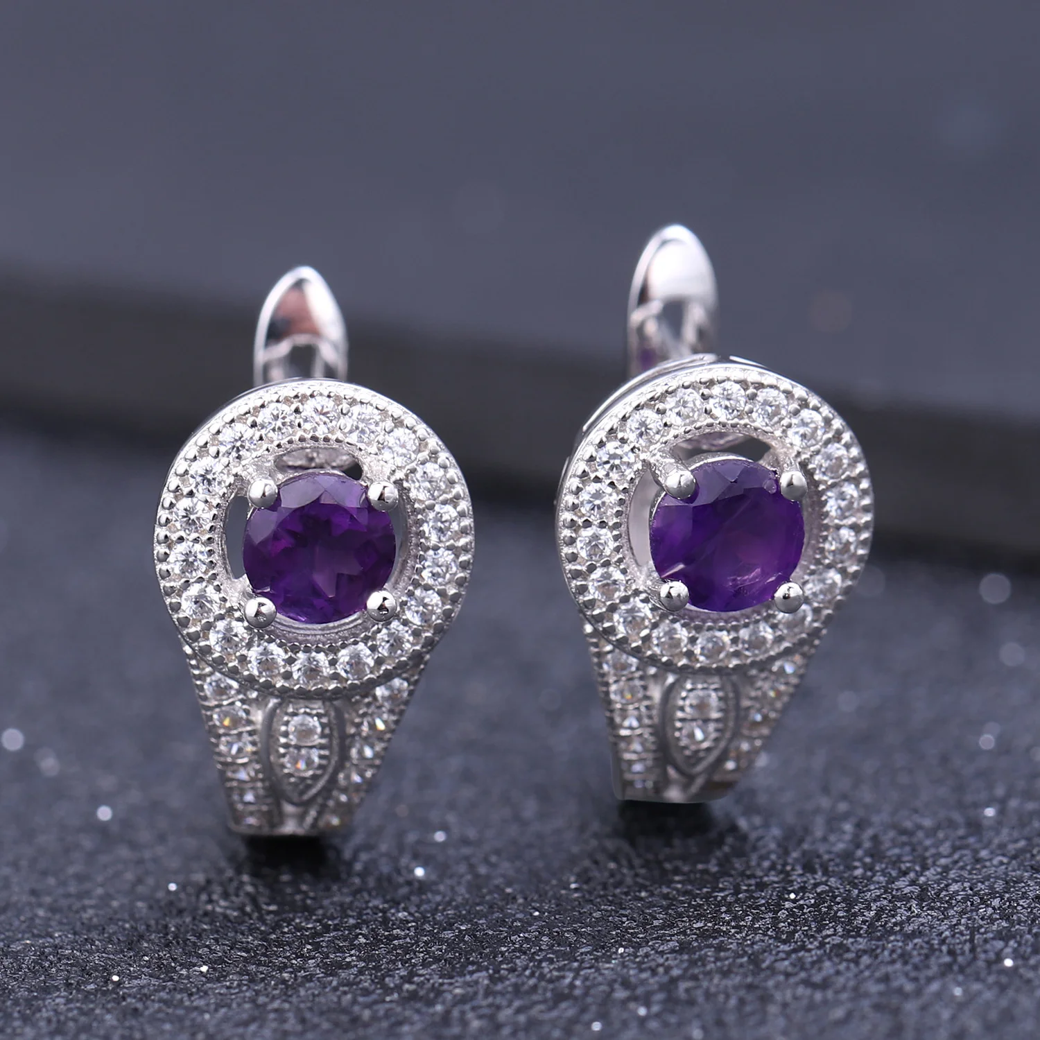 Luxury brand genuine real jewels Natural Stone Personalized Color s925 Silver Amethyst Earrings high quality