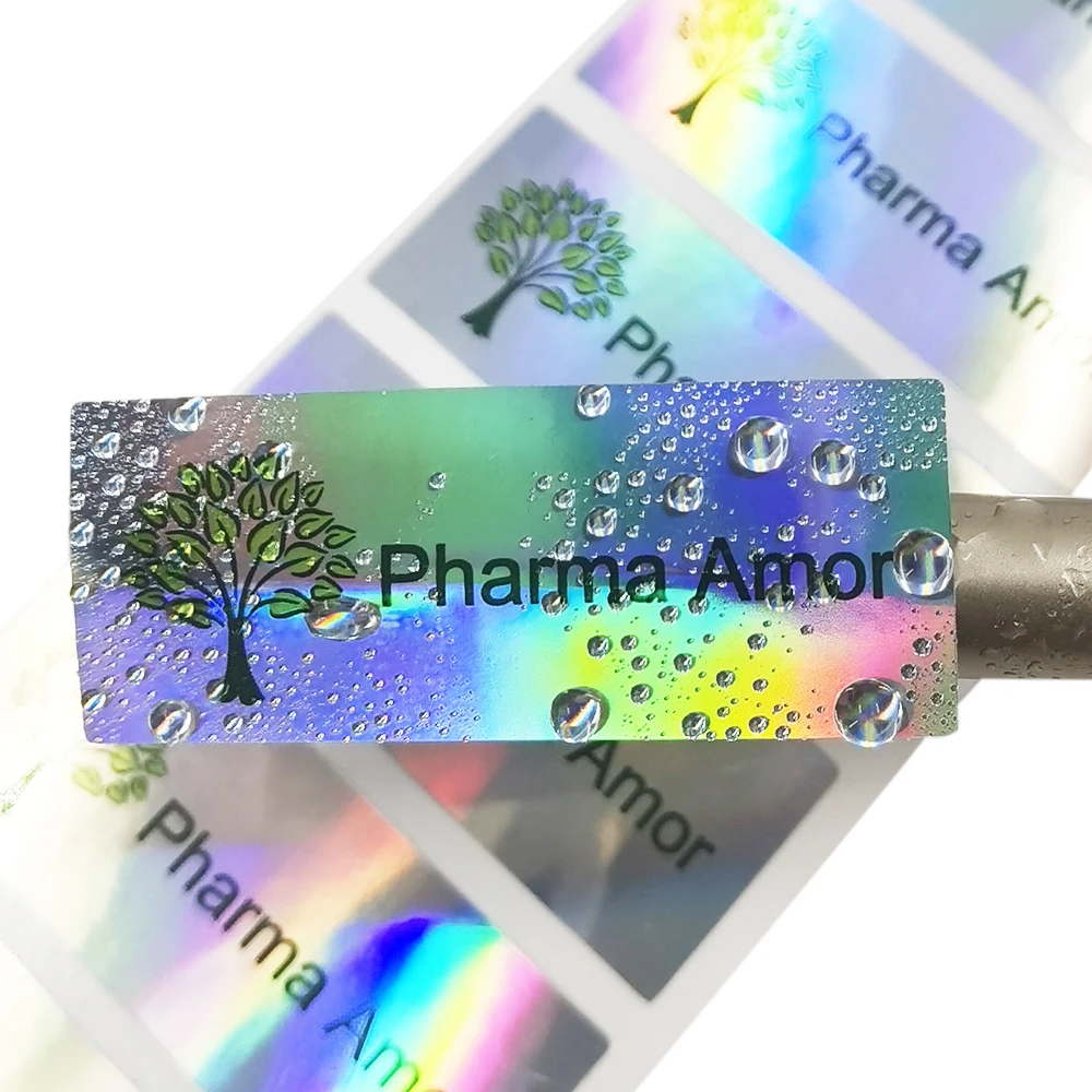 100pcs 50x20mm Custom Printing 2D Silver Holographic Shiny Stickers Self Adhesive Water proof With Your Business Name Brand Logo