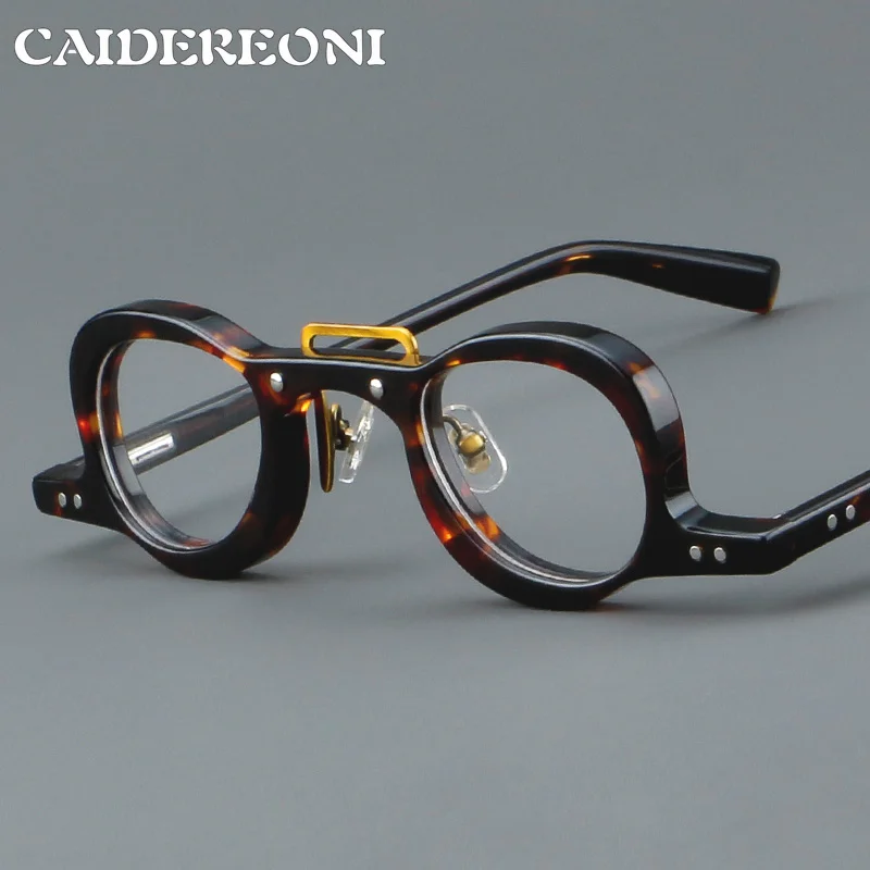 CAIDERONI New Acetate Eyeglass Frame Men 2026 Small Round Brand Design Glasses Women Retro Vintage Optical Prescription Eyewear