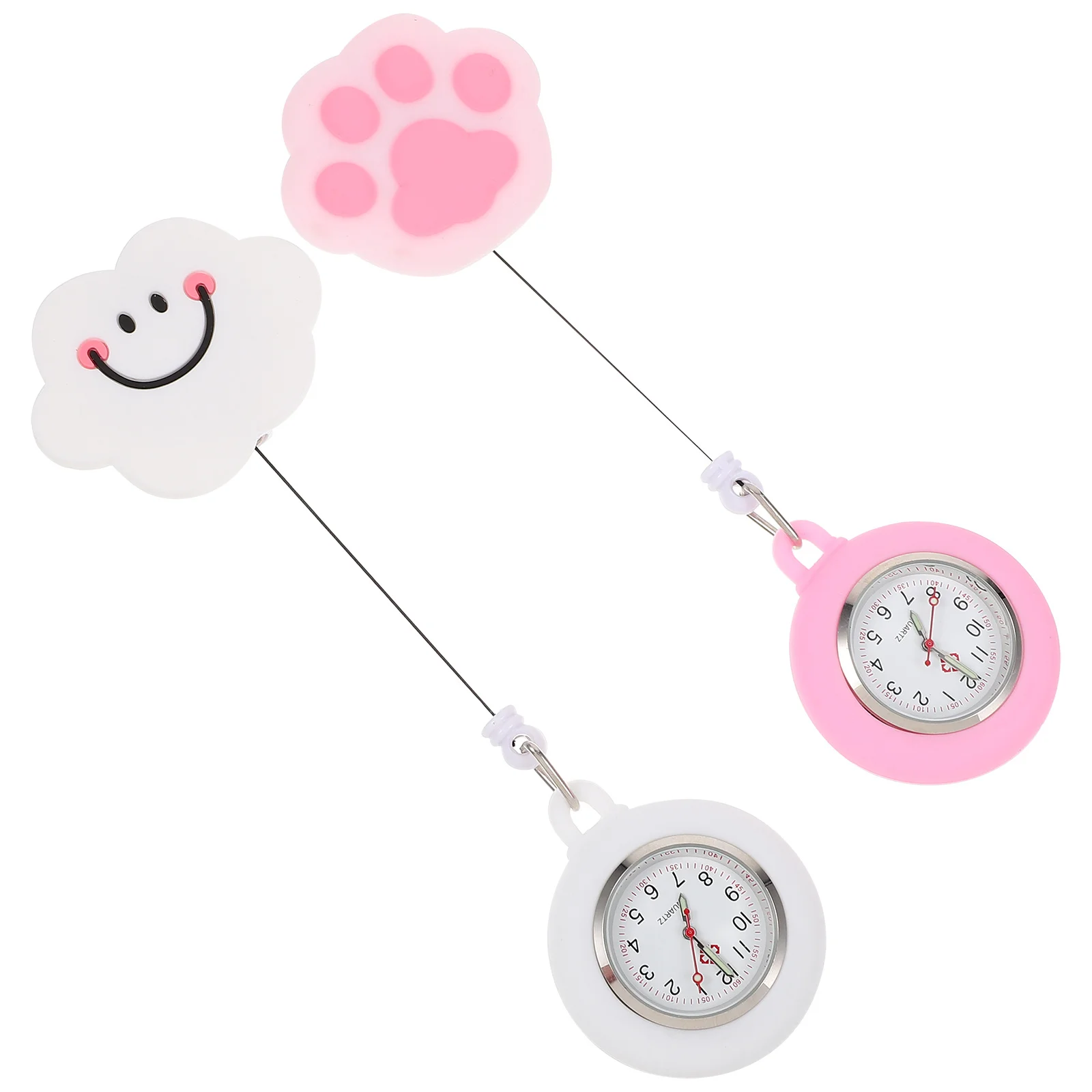 2Pcs Cute Cartoon Nurse Watch with Precise Digital Display Retractable Badge Pocket Watch for Hospital Workers Soft Silicone