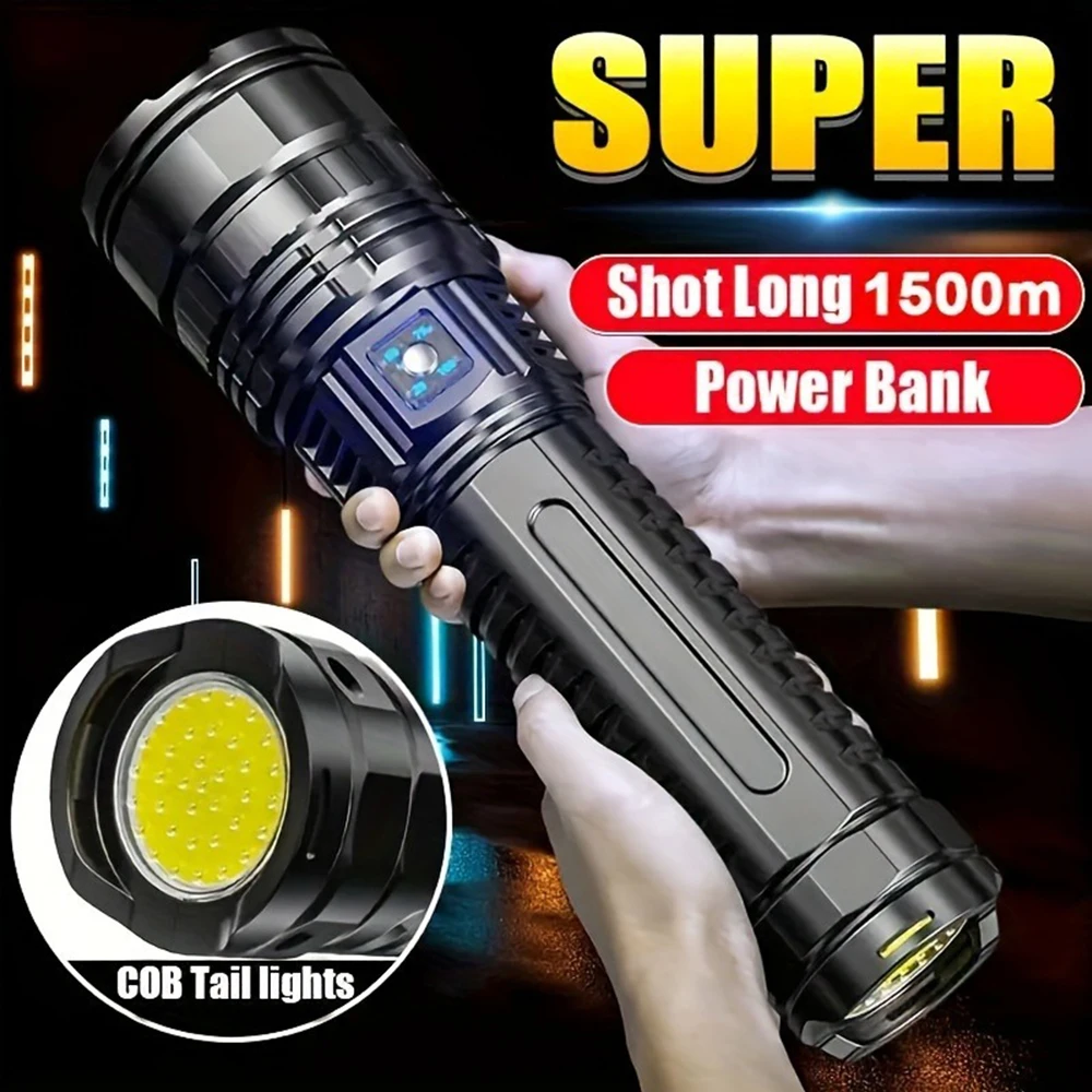 High Power LED Flashlight Super Bright LED Spotlight Long Range Torch Emergency Outdoor With 5 Lighting Modes Zoomable