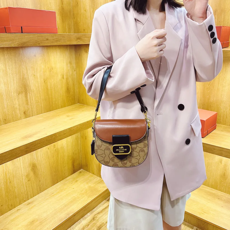 Bag Women's French Light Luxury Retro Small Square Bag Premium Sense Printed Oblique Span Saddle Bag Shoulder Bag Tide