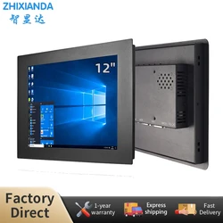 Zhixianda 12 Inch 4:3 1024*768 Panel Mount Industrial Resistive Capacitive Touch Screen Embedded Monitor With VGA DVI HDMI Port