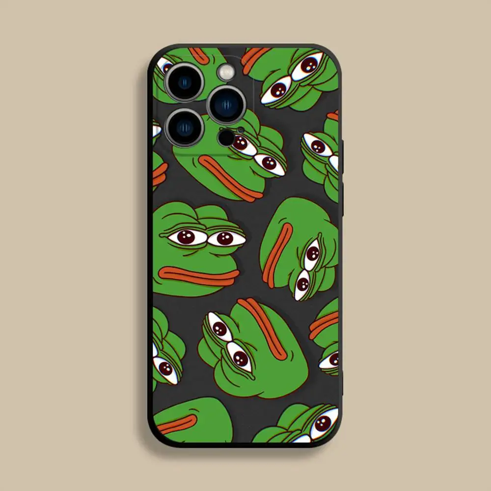 เคสโทรศัพท์ลายกบตลกๆ P-Pepe สำหรับ iPhone 17,16,15,14,13,12,Pro,Max,Plus,E,SE4,Air,Mini สีดำ แบบนิ่ม