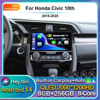 Android 14 Wireless Carplay Auto For Honda Civic 2016 2017 2018 2019 2020 Car Radio Stereo Multimedia Player GPS 4G+WIFI DSP SWC