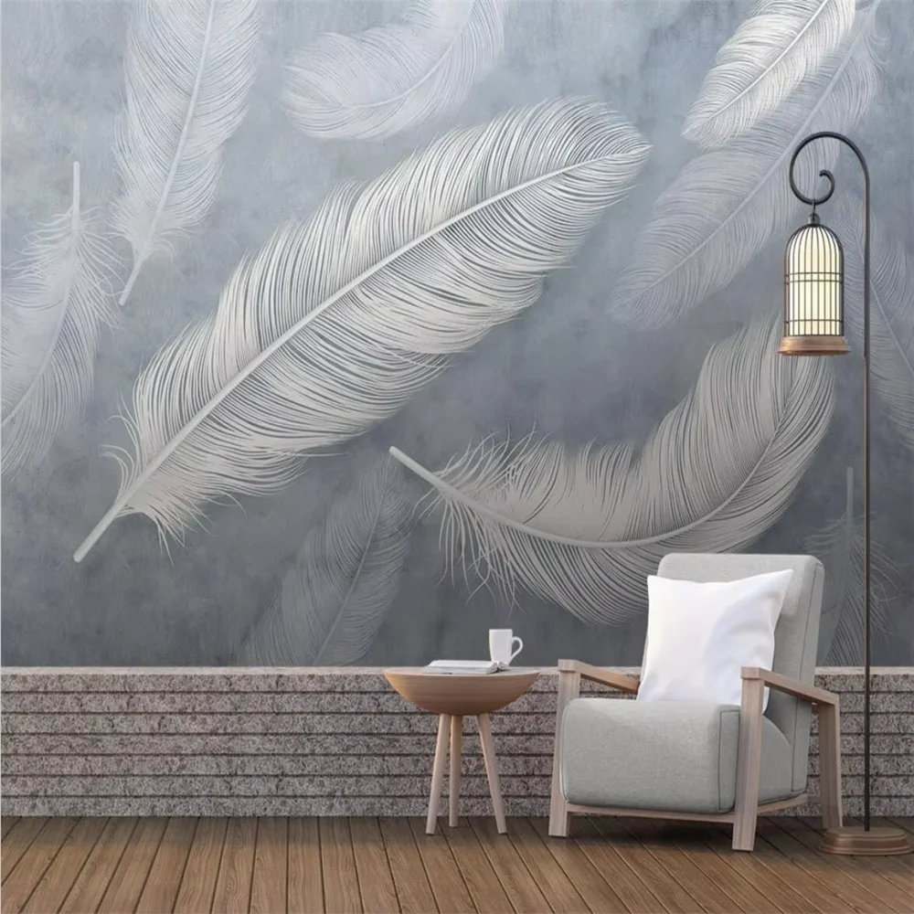 custom papel de parede 3D Wallpaper Gray Feather Murals wallpapers for Living Room Bedroom art Wall Painting home decoration