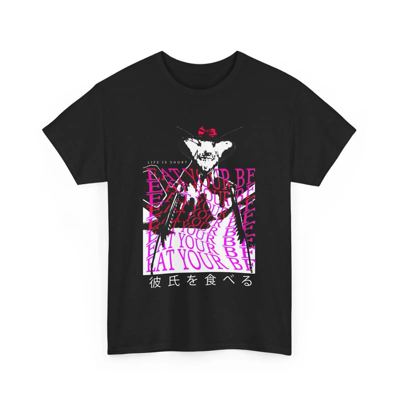 Life is Short Praying Mantis Japanese T Shirt vintage Washed Slightly graphic designer clothes fashion Casual Stylish Stretched