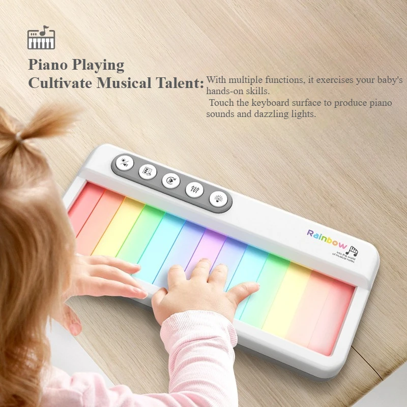 レインボーライトアップ電動キッズキーボード 5 楽器付きポータブルタッチスクリーン学習玩具 対象年齢 3-6 音楽教育ギフト