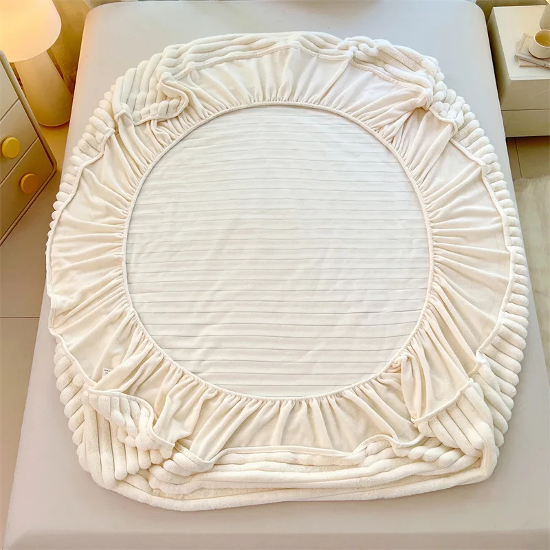 1 Pc Keep Warm Fitted Bed Sheet Winter Soft Thick Queen King Size Mattress Cover Mattress Topper Protector Cover Double Bedsheet