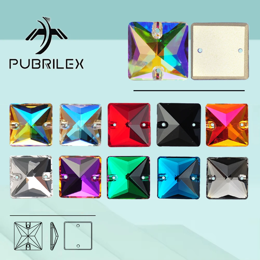 

Pubrilex Square Sew On Rhinestones Wholesale Flatback Glitter Crystal Sewing Accessories Beads for Crafts Garment Decorations