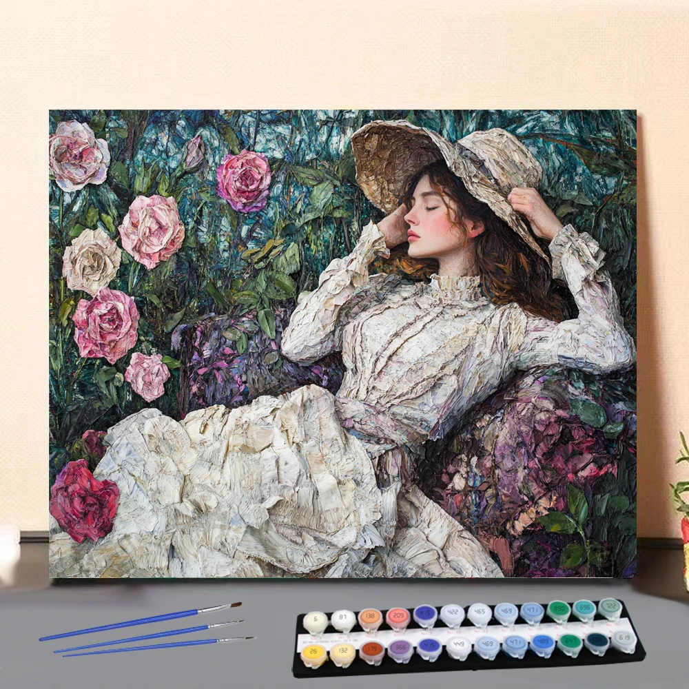 

Картина по номерам Девушка лежить среди цветов Цифровая картина Ручная работа для взрослых и детей Подарок Настенное украшение D